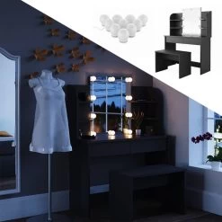 Coiffeuse Charlotte Noir, Banc & LED -Meilleur Meubles Magasin 0ffac058883645ddbf5f010459890144