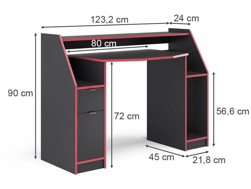 Bureau Ordinateur Joel 123cm Noir/rouge 9 Bureau Ordinateur Joel 123cm Noir/rouge – Image 7