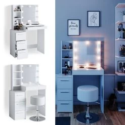 Coiffeuse Meryl Blanc & Tabouret Et LED -Meilleur Meubles Magasin 5b5ee419f25e41d495d4a53e374a4f4a