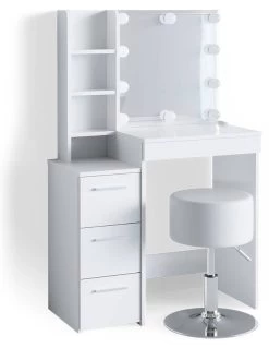 Coiffeuse Meryl Blanc & Tabouret Et LED