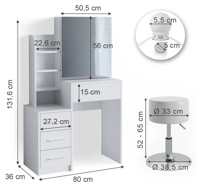 Coiffeuse Conrada Blanc & LED 9 Coiffeuse Conrada Blanc & LED – Image 7